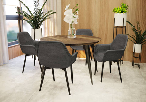 Ravenna 5-Piece Dining Set 47" Round Dining Table 4 Leather Dining Chairs