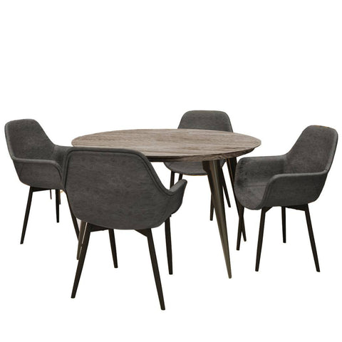 Ravenna 5-Piece Dining Set 47" Round Dining Table 4 Leather Dining Chairs