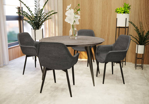 Ravenna 5-Piece Dining Set 47" Round Dining Table 4 Leather Dining Chairs