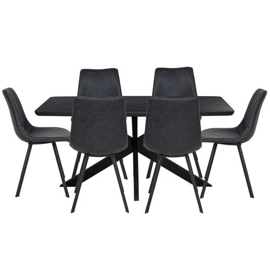 Ravenna 7-Piece Dining Set with Rectangular Dining Table in X-Shaped Base and 6 Leather Dining Chairs