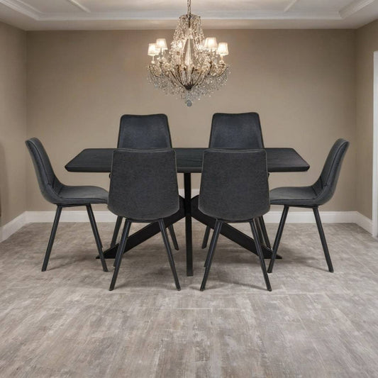 Ravenna 7-Piece Dining Set with Rectangular Dining Table in X-Shaped Base and 6 Leather Dining Chairs