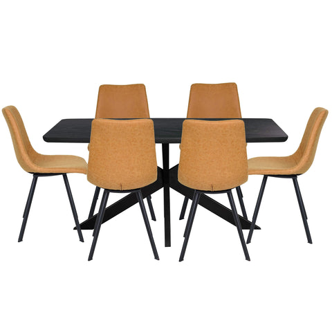 Ravenna 7-Piece Dining Set with Rectangular Dining Table in X-Shaped Base and 6 Leather Dining Chairs