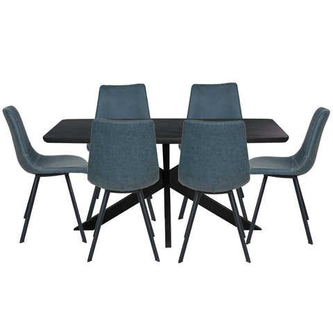 Ravenna 7-Piece Dining Set with Rectangular Dining Table in X-Shaped Base and 6 Leather Dining Chairs