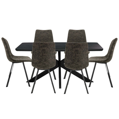 Ravenna 7-Piece Dining Set with Rectangular Dining Table in X-Shaped Base and 6 Leather Dining Chairs