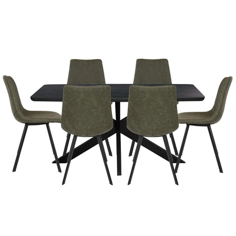 Ravenna 7-Piece Dining Set with Rectangular Dining Table in X-Shaped Base and 6 Leather Dining Chairs