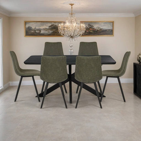 Ravenna 7-Piece Dining Set with Rectangular Dining Table in X-Shaped Base and 6 Leather Dining Chairs