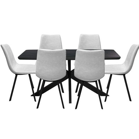 Ravenna 7-Piece Dining Set with Rectangular Dining Table in X-Shaped Base and 6 Leather Dining Chairs