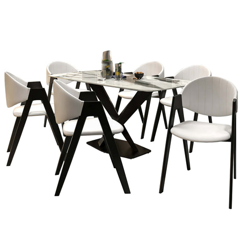 Voren 7-Piece Dining Set with Rectangular Sintered Stone Dining Table and 6 Upholstered Dining Chairs