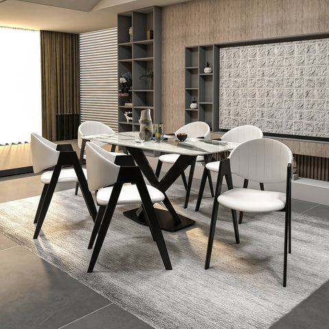 Voren 7-Piece Dining Set with Rectangular Sintered Stone Dining Table and 6 Upholstered Dining Chairs