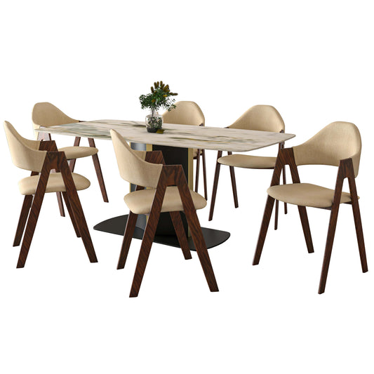 Sylva 7-Piece Dining Set with Rectangular Sintered Stone Dining Table and 6 Upholstered Dining Chairs