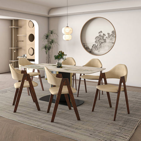 Sylva 7-Piece Dining Set with Rectangular Sintered Stone Dining Table and 6 Upholstered Dining Chairs