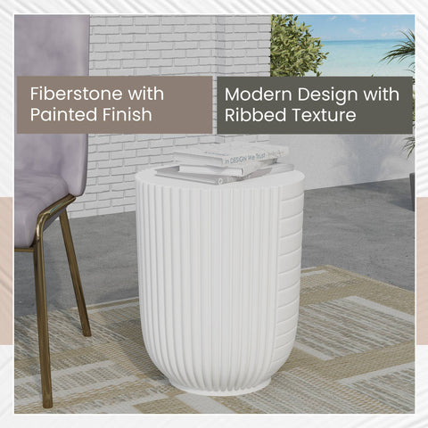 Trove 14" Wide Round Side Fiberstone Table With Ribbed Design