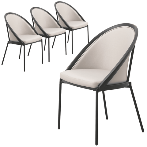 Urbane Dining Chair in Vinyl Fabric with Curved Back and Stainless Steel Legs Set of 4