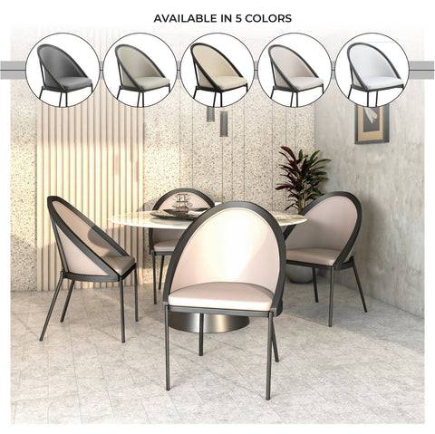 Urbane Dining Chair in Vinyl Fabric with Curved Back and Stainless Steel Legs Set of 4