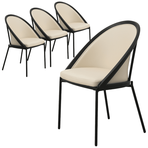 Urbane Dining Chair in Vinyl Fabric with Curved Back and Stainless Steel Legs Set of 4