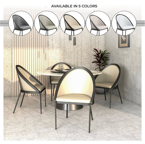 Urbane Dining Chair in Vinyl Fabric with Curved Back and Stainless Steel Legs Set of 4