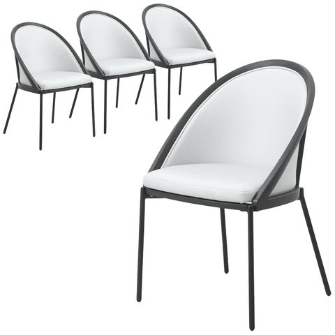 Urbane Dining Chair in Vinyl Fabric with Curved Back and Stainless Steel Legs Set of 4