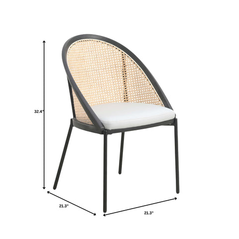 Urbane Dining Chair with Vinyl Fabric Seat and Wicker Backrest in Stainless Steel Legs Set of 4