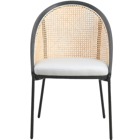 Urbane Dining Chair with Vinyl Fabric Seat and Wicker Backrest in Stainless Steel Legs Set of 4