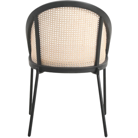 Urbane Dining Chair with Vinyl Fabric Seat and Wicker Backrest in Stainless Steel Legs Set of 4