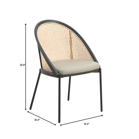 Urbane Dining Chair with Vinyl Fabric Seat and Wicker Backrest in Stainless Steel Legs Set of 4