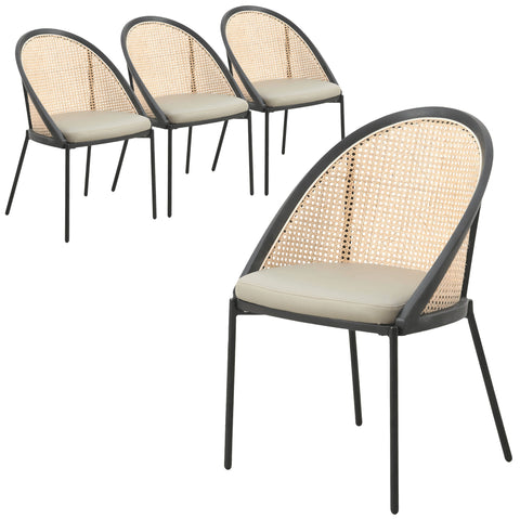 Urbane Dining Chair with Vinyl Fabric Seat and Wicker Backrest in Stainless Steel Legs Set of 4