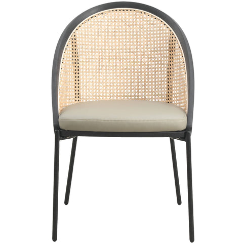 Urbane Dining Chair with Vinyl Fabric Seat and Wicker Backrest in Stainless Steel Legs Set of 4