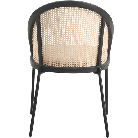 Urbane Dining Chair with Vinyl Fabric Seat and Wicker Backrest in Stainless Steel Legs Set of 4