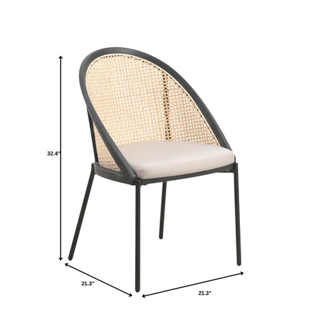 Urbane Dining Chair with Vinyl Fabric Seat and Wicker Backrest in Stainless Steel Legs Set of 4