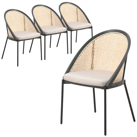 Urbane Dining Chair with Vinyl Fabric Seat and Wicker Backrest in Stainless Steel Legs Set of 4