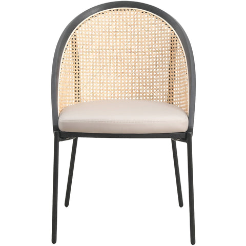 Urbane Dining Chair with Vinyl Fabric Seat and Wicker Backrest in Stainless Steel Legs Set of 4