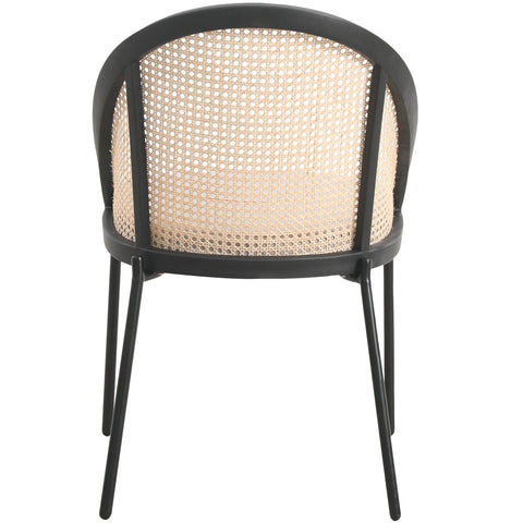 Urbane Dining Chair with Vinyl Fabric Seat and Wicker Backrest in Stainless Steel Legs Set of 4