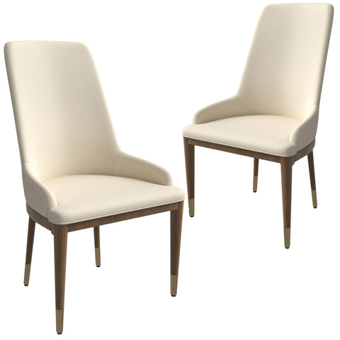 Viva Dining Side Chair Upholstered in Leather with Brown Rubberwood Legs Set of 2