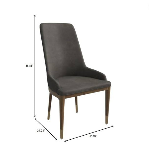 Viva Dining Side Chair Upholstered in Leather with Brown Rubberwood Legs Set of 2