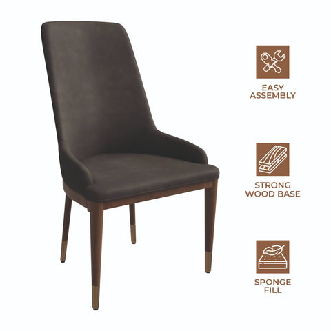 Viva Dining Side Chair Upholstered in Leather with Brown Rubberwood Legs Set of 2