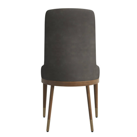 Viva Dining Side Chair Upholstered in Leather with Brown Rubberwood Legs Set of 2