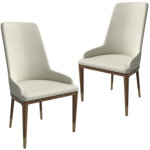 Viva Dining Side Chair Upholstered in Leather with Brown Rubberwood Legs Set of 2