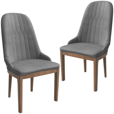 Verisma Dining Chair Upholstered in Leather with Diamond Stitching Back Design Set of 2