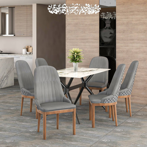 Verisma Dining Chair Upholstered in Leather with Diamond Stitching Back Design Set of 2