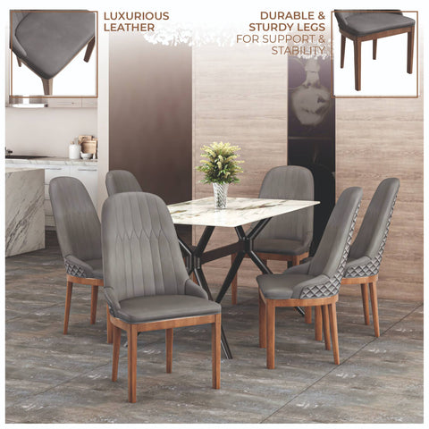 Verisma Dining Chair Upholstered in Leather with Diamond Stitching Back Design Set of 2