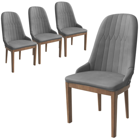 Verisma Dining Chair Upholstered in Leather with Diamond Stitching Back Design Set of 4