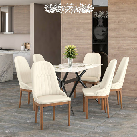 Verisma Dining Chair Upholstered in Leather with Diamond Stitching Back Design Set of 2