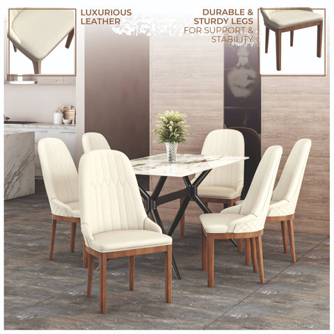 Verisma Dining Chair Upholstered in Leather with Diamond Stitching Back Design Set of 2