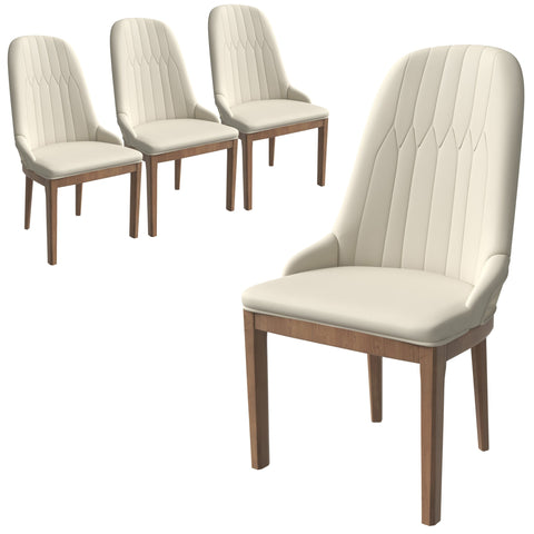 Verisma Dining Chair Upholstered in Leather with Diamond Stitching Back Design Set of 4