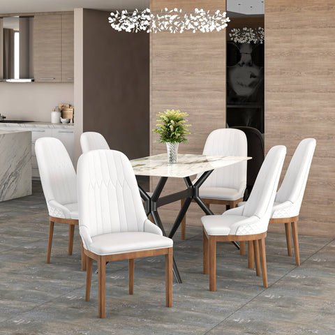 Verisma Dining Chair Upholstered in Leather with Diamond Stitching Back Design Set of 2