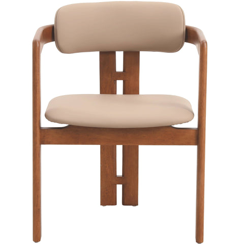 Velo Upholstered Dining Chair in Leather with Open Back and Wood Legs Set of 4