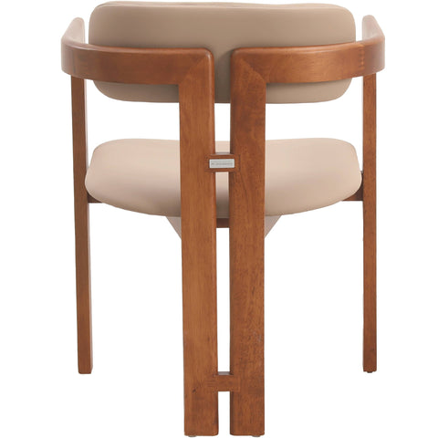 Velo Upholstered Dining Chair in Leather with Open Back and Wood Legs Set of 4