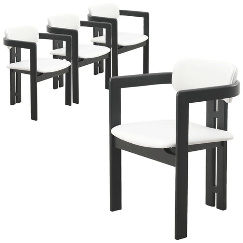 Velo Upholstered Dining Chair in Leather with Open Back and Wood Legs Set of 4