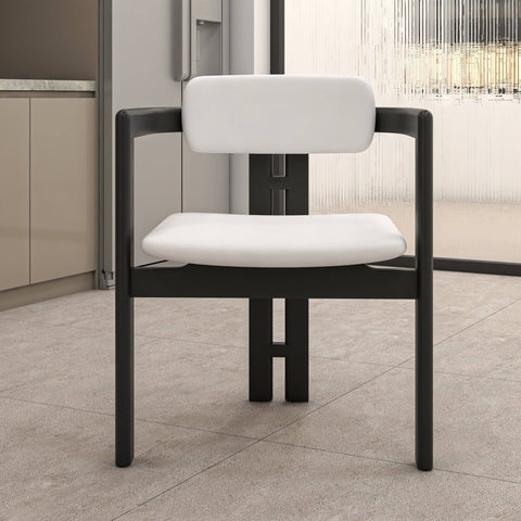 Velo Upholstered Dining Chair in Leather with Open Back and Wood Legs Set of 4