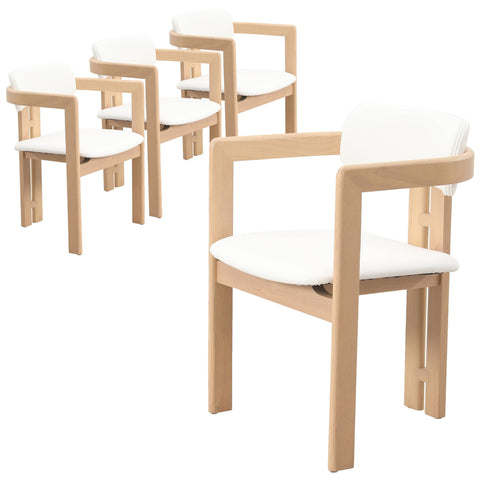 Velo Upholstered Dining Chair in Leather with Open Back and Wood Legs Set of 4